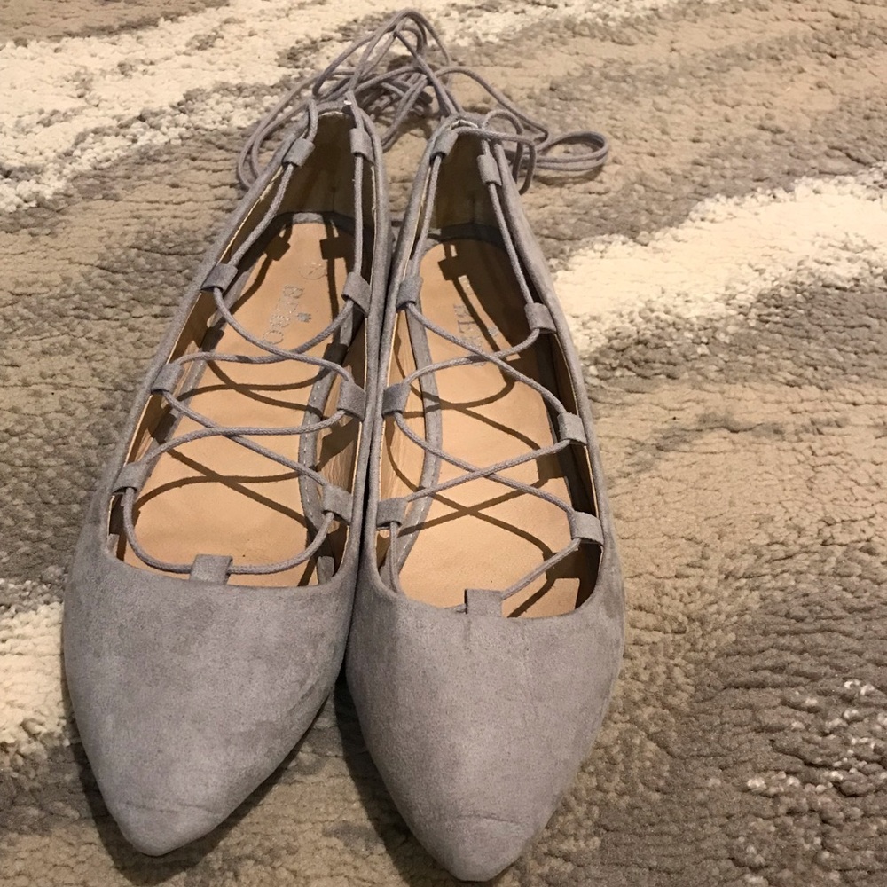 Grey Faux Suede Ballerina Flats